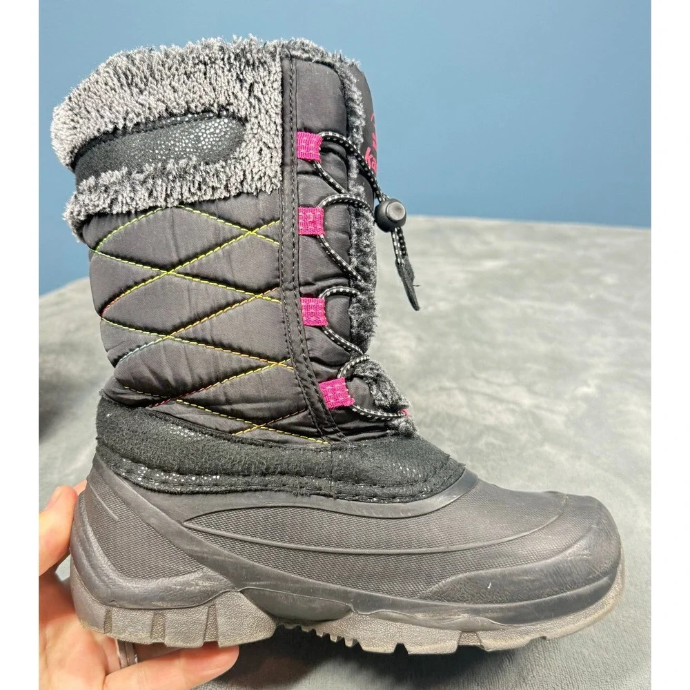 Kamik Star3 Snow Boots Girls 3 Black Pink Faux Fur Waterproof Winter